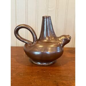 Signed Studio Pottery Teapot Sculpture – Metallic Brown Glaze